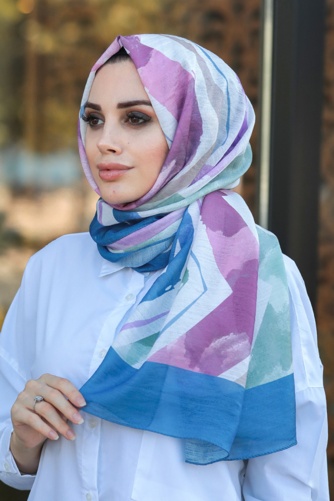 Navy Blue Hijab Shawl 7538L - 1