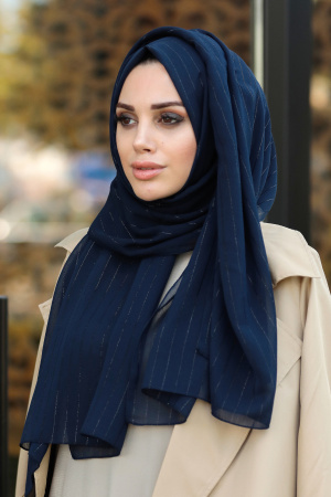 Navy Blue Hijab Shawl 7549L - 1