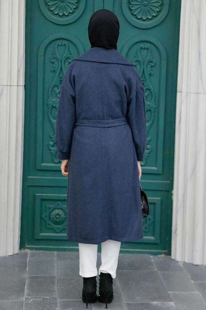Navy Blue Hijab Stamp Coat 5802L - 4