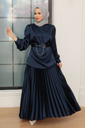 Navy Blue Hijab Suit Dress 34621L - 1