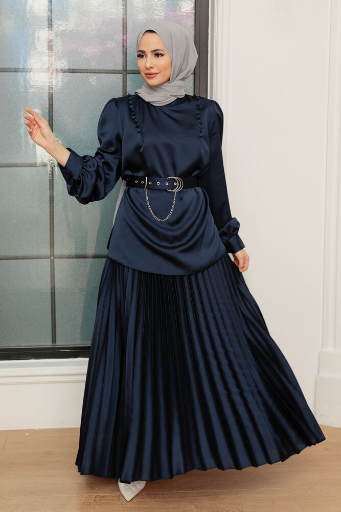 Navy Blue Hijab Suit Dress 34621L - 1
