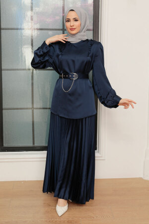Navy Blue Hijab Suit Dress 34621L - 2