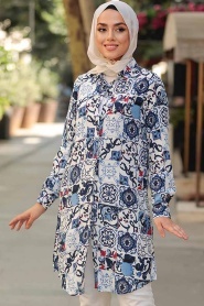 Navy Blue Hijab Tunic 11598L - Thumbnail