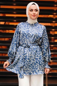 Navy Blue Hijab Tunic 2445L - Thumbnail