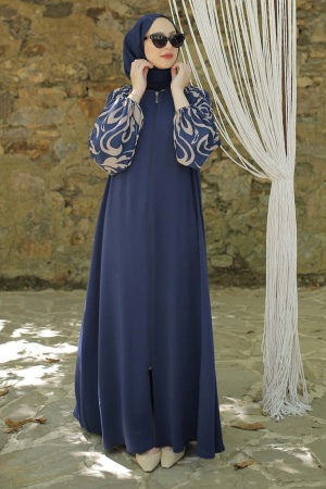 Navy Blue Hijab Turkish Abaya 3346L - 1