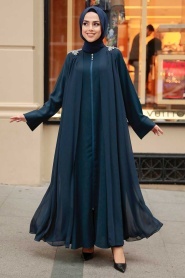 Navy Blue Hijab Turkish Abaya 347600L - Thumbnail