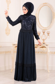 Neva Style - Long Sleeve Navy Blue Modest Dress 8532L - Thumbnail