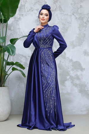 Navy Blue Modest Bridesmaid Dress 4303L - 1