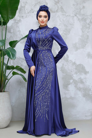 Navy Blue Modest Bridesmaid Dress 4303L - 2