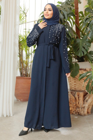 Navy Blue Modest Dubai Abaya 29101L - 1