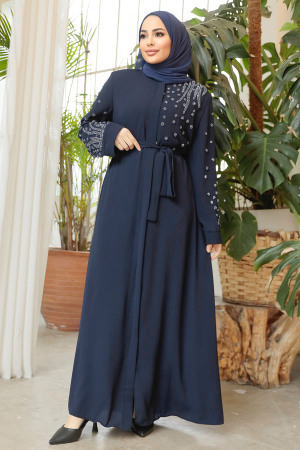 Navy Blue Modest Dubai Abaya 29101L - 2