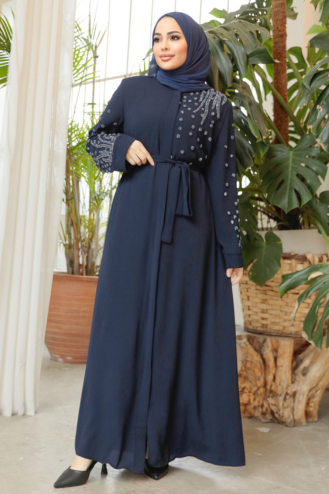 Navy Blue Modest Dubai Abaya 29101L - 2