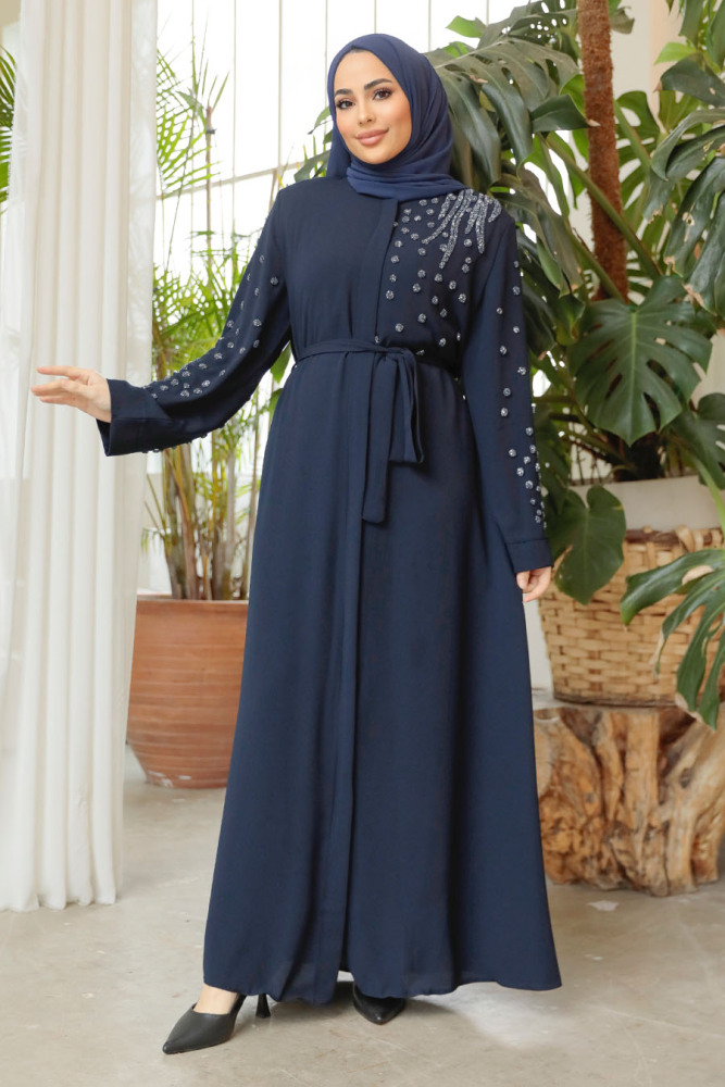 Navy Blue Modest Dubai Abaya 29101L - 3