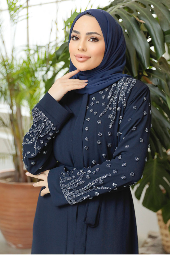 Navy Blue Modest Dubai Abaya 29101L - 4