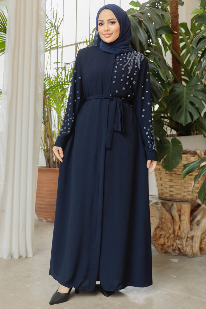 Navy Blue Modest Dubai Abaya 29101L - 5