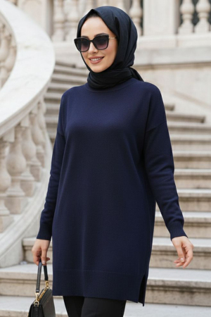 Navy Blue Modest Knit Sweater 10901L 