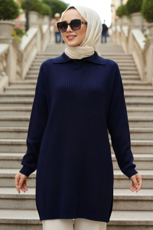 Navy Blue Modest Knit Sweater 10921L 