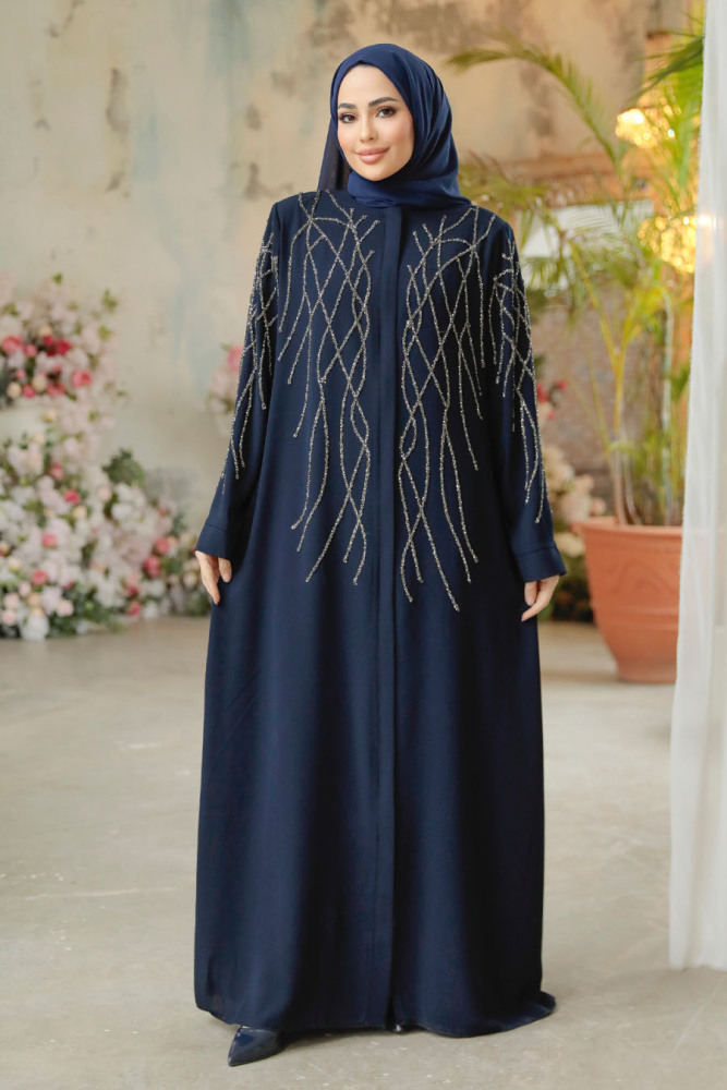 Navy Blue Modest Plus Size Abaya 29102L - 2