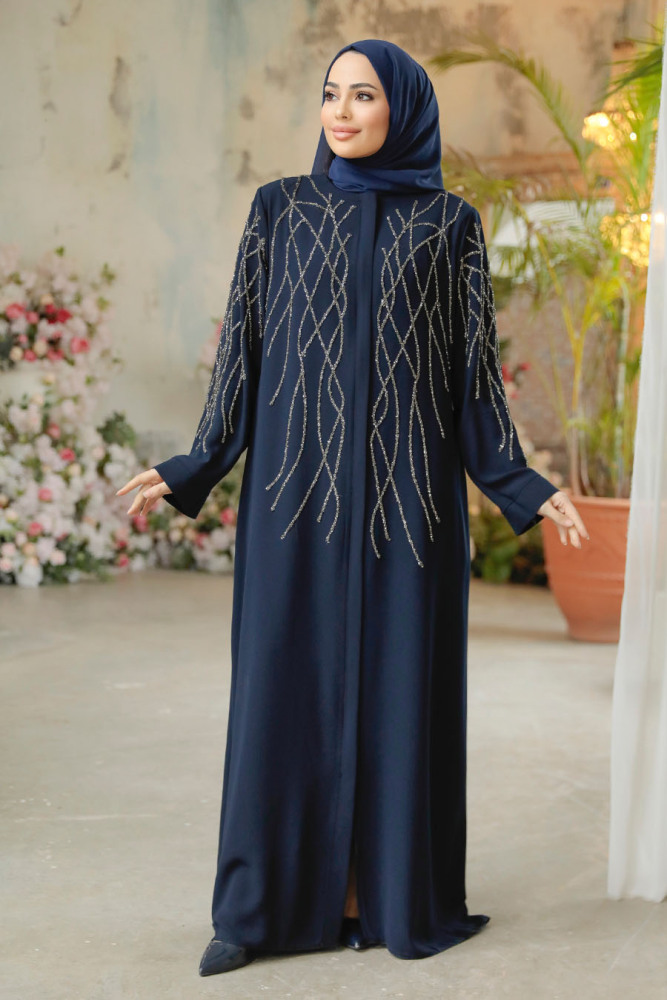 Navy Blue Modest Plus Size Abaya 29102L - 1