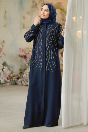 Navy Blue Modest Plus Size Abaya 29102L - 3