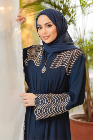 Navy Blue Modest Plus Size Abaya 29105L - 2