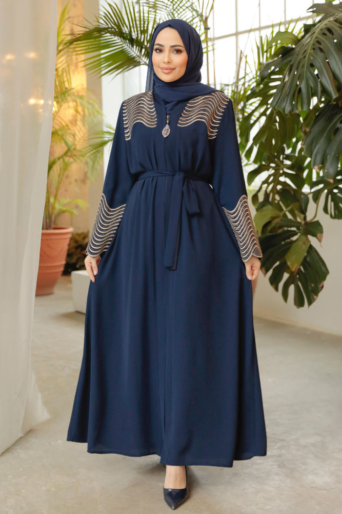 Navy Blue Modest Plus Size Abaya 29105L - 3