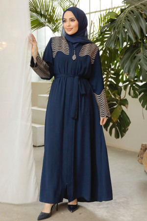 Navy Blue Modest Plus Size Abaya 29105L - 1