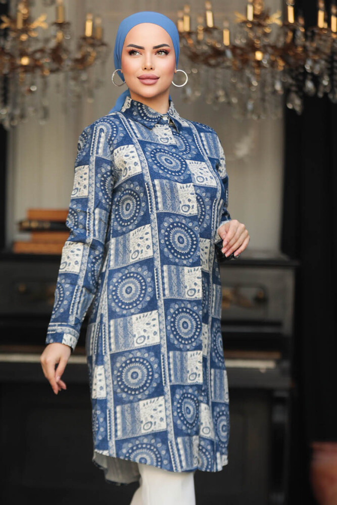 Navy Blue Modest Tops 11664L - 1