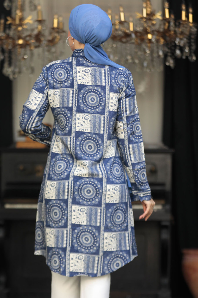 Navy Blue Modest Tops 11664L - 3