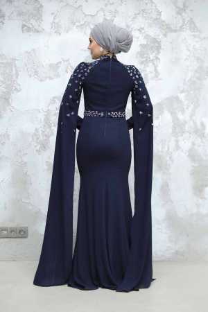 Navy Blue Modest Wedding Dress 4863L - 3