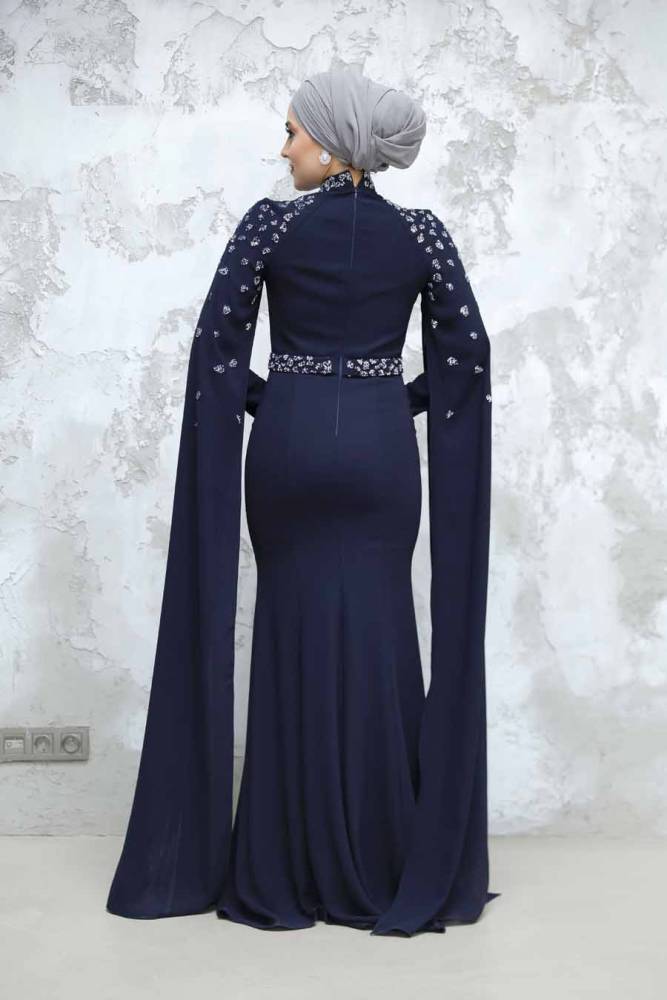 Navy Blue Modest Wedding Dress 4863L - 3