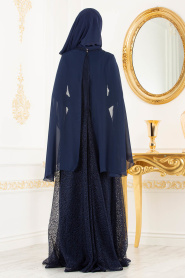 Navy Blue - Tesettürlü Abiye Elbise - Robes de Soirée 3287L - Thumbnail