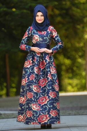Neva Style - Stylish Navy Blue Modest Islamic Clothing Prom Dress 24411L - 1