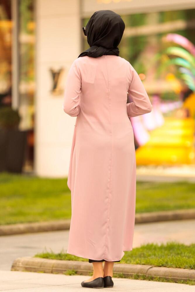 Nayla Colection - Asimetrik Kesim Pudra Tesettür Tunik 2266PD - 2