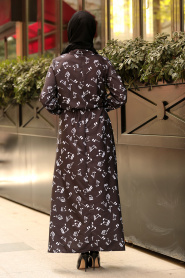 Nayla Colection - Düğmeli Siyah Tesettür Elbise 5101S - Thumbnail