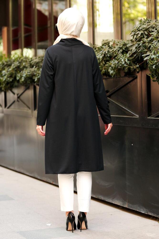 Nayla Colection - Düğmeli Siyah Tesettür Tunik 5458S - 2