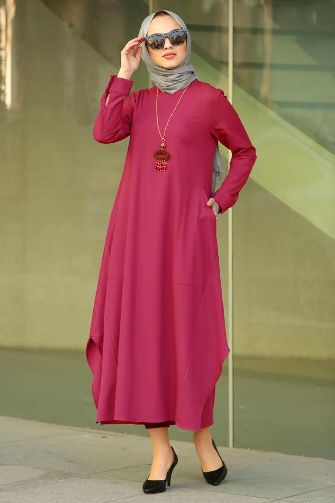 Nayla Colection - Kolyeli Fuşya Tesettür Tunik 2261F - 1
