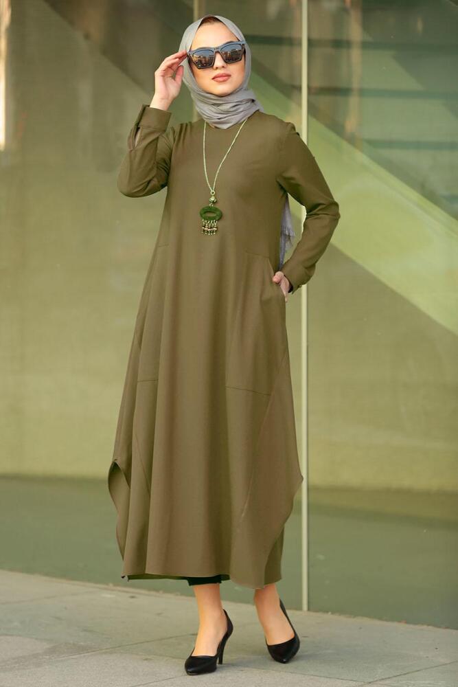 Nayla Colection - Kolyeli Haki Tesettür Tunik 2261HK - 1