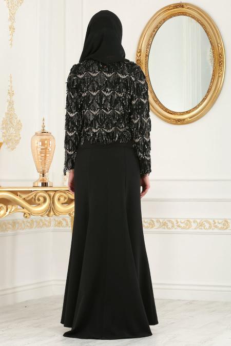 Nayla Colection - Siyah Bluz / Etek Tesettür Abiye Takım 100344S - 2