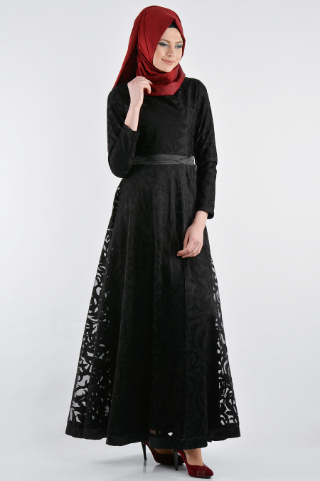 Nayla Colection - Siyah Tesettür Elbise 4012S