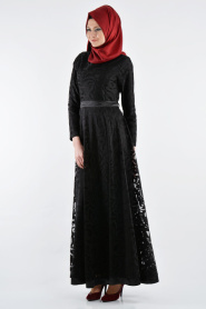 Nayla Colection - Siyah Tesettür Elbise 4012S - Thumbnail