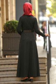 Nayla Colelction - Düğmeli Siyah Tesettür Elbise 5124S - Thumbnail