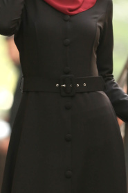 Nayla Colelction - Düğmeli Siyah Tesettür Elbise 5124S - Thumbnail