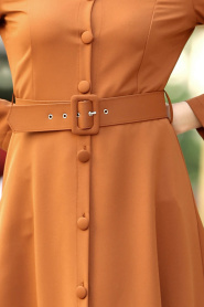 Nayla Colection - Düğmeli Taba Tesettür Elbise 5124TB - Thumbnail