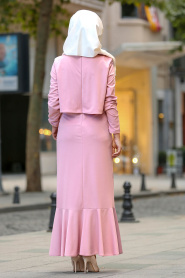 Nayla Colelction - Fıfırlı Gül Kurusu Tesettür Elbise 100395GK - Thumbnail