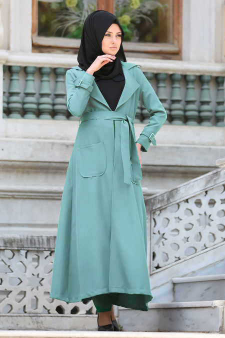 Nayla Collection - Almond Green Hijab Coat 7132CY