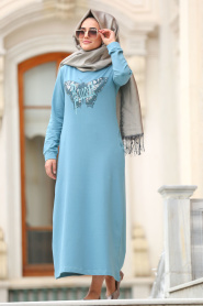 Nayla Collection - Almond Green Hijab Coat 80260CY - Thumbnail
