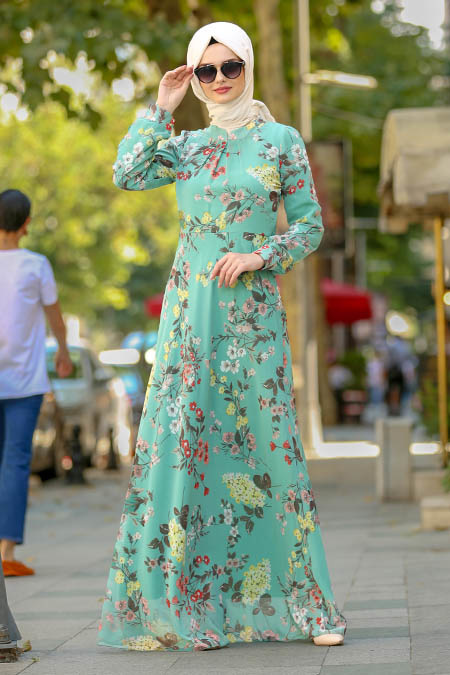 Nayla Collection - Almond Green Hijab Dress 81521CY