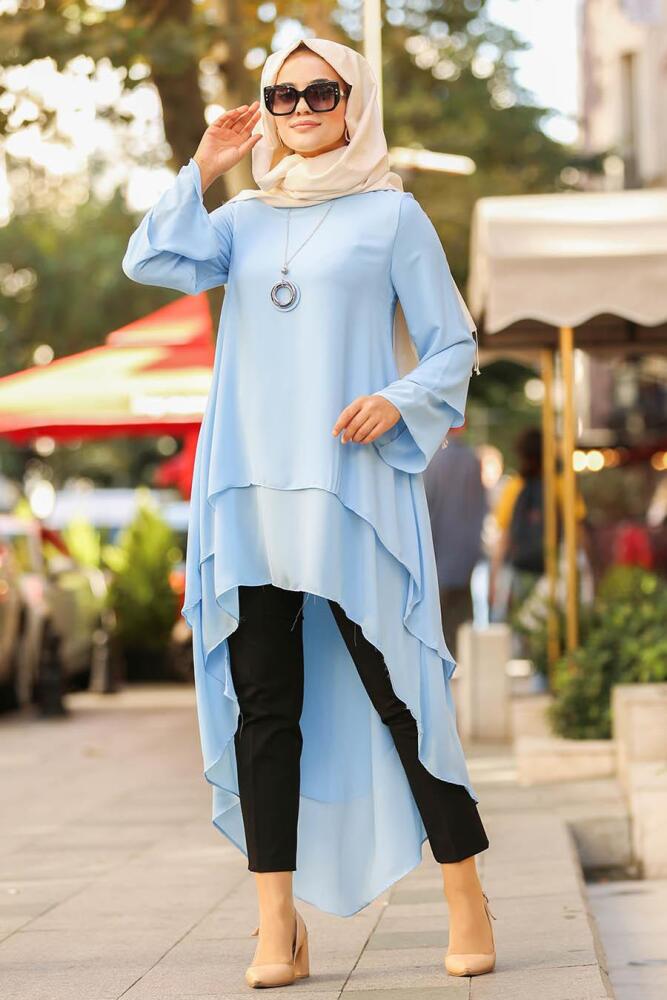 Nayla Collection - Arkası Uzun Bebek Mavisi Tesettür Tunik 22150BM - 1
