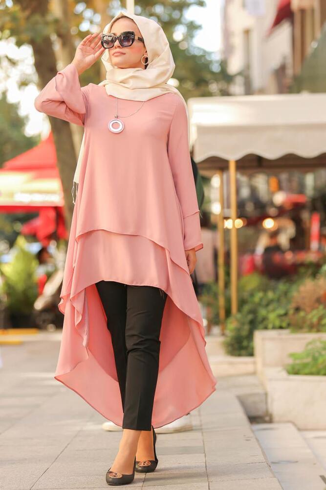 Nayla Collection - Arkası Uzun Somon Tesettür Tunik 22150SMN - 1